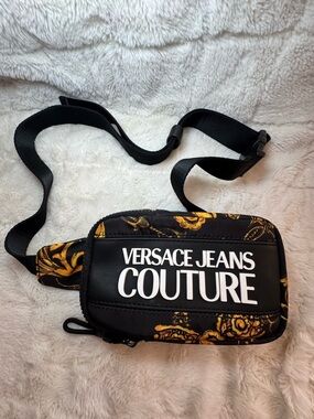 Versace Jeans Collection Black and Gold Logo Belt Bag